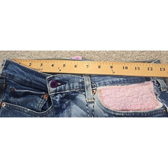 OOAK Magnolia Boho Reworked Levi Jeans Upcycle Boyfriend Indie Cat Adjusts 26-32 - Picture 14 of 16
